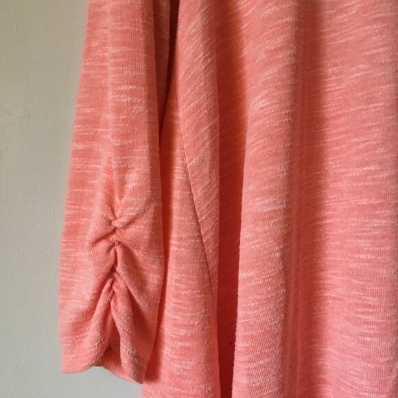 Pastelcore Coral Heathered Back Crochet Lace Long Sleeve A-Line Top - Picture 9 of 10